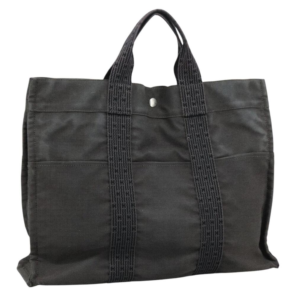 HERMES Her Line MM Hand Bag Canvas Gray Silver